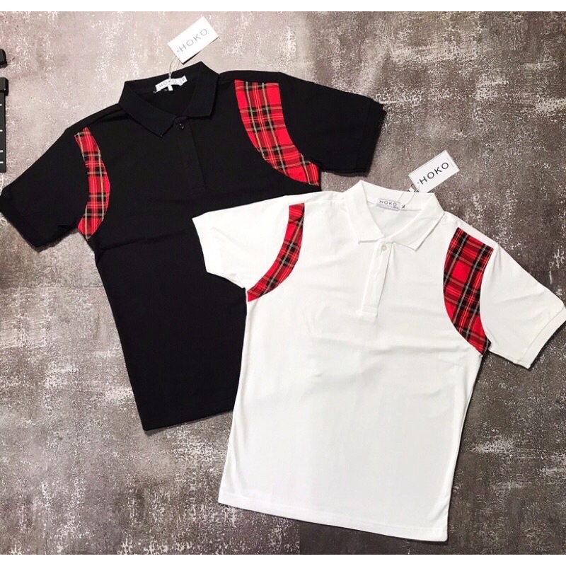 Áo thun polo phối sọc caro phong cách