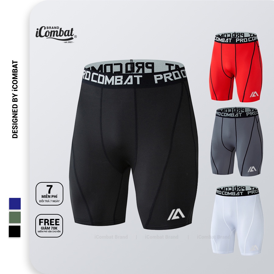 Quần legging thể thao nam PRO iCOMBAT ngắn - Quần COMBAT bóng rổ nam đùi tập gym đá banh basketball