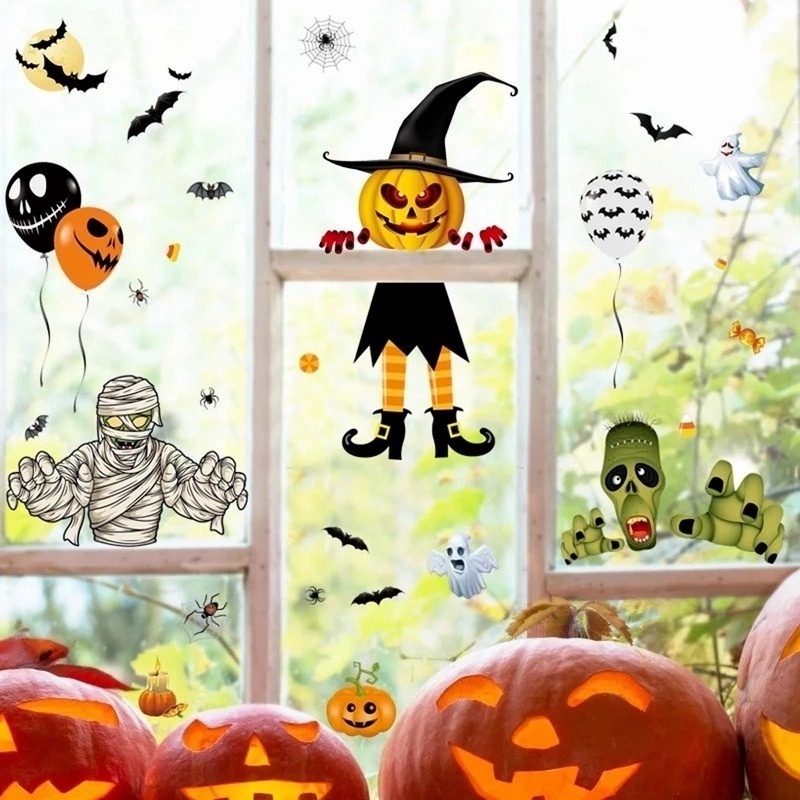 1 Tấm Sticker Dán Tường Tự Dính Họa Tiết Halloween Dễ Thương Bắt Mắt
