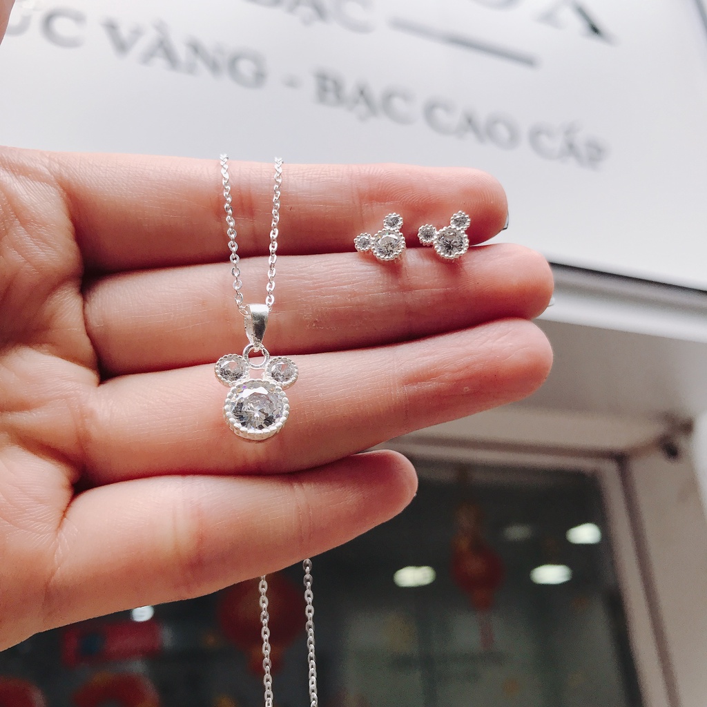 Bộ Trang Sức Bạc Ta Cao Cấp CaoBac Silver  Chuột Micky Ổ Đá Dễ Thương, Đáng Yêu Cho Bạn Nữ