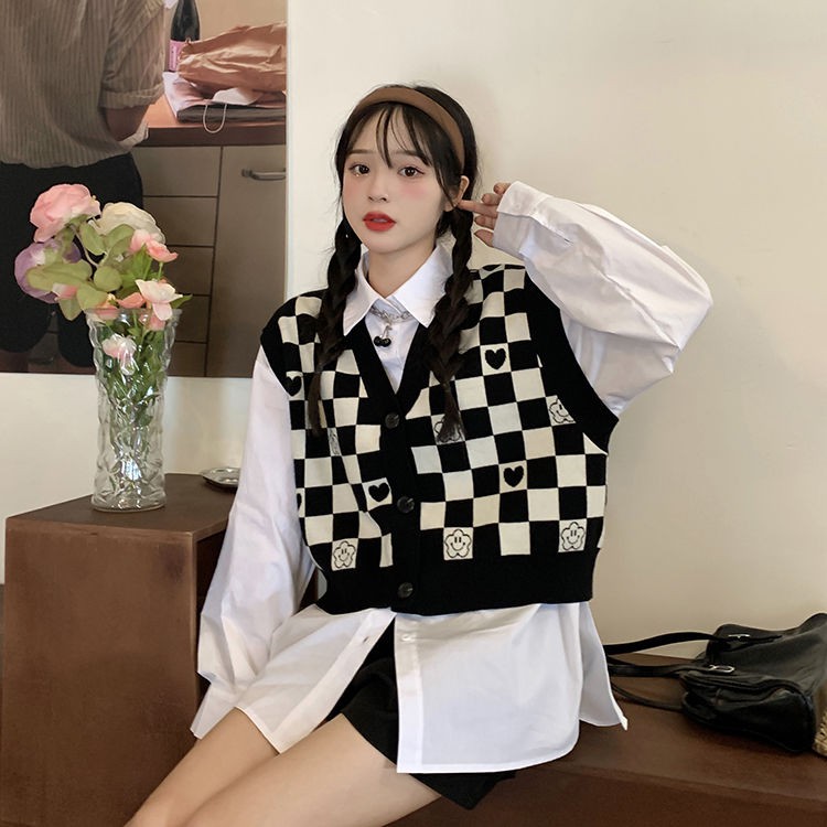 Áo khoác len không tay họa tiết kẻ sọc thời trang mùa thu mới cho nữ | BigBuy360 - bigbuy360.vn