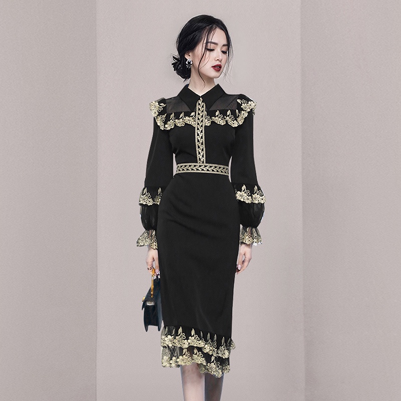 Đầm nữ phối ren phong cách retro thời trang sang trọng