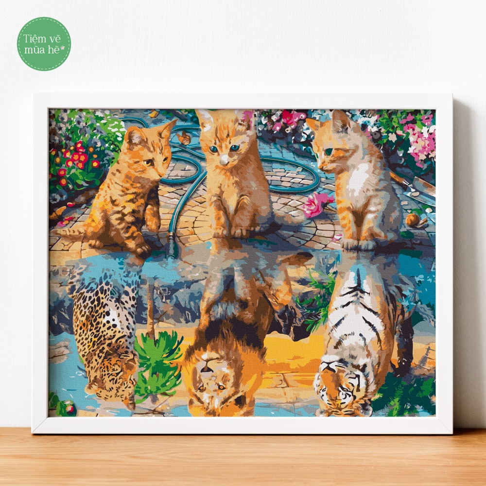✅Tranh tô màu theo số - Ba chú mèo đã căng khung 40x50cm 28 màu