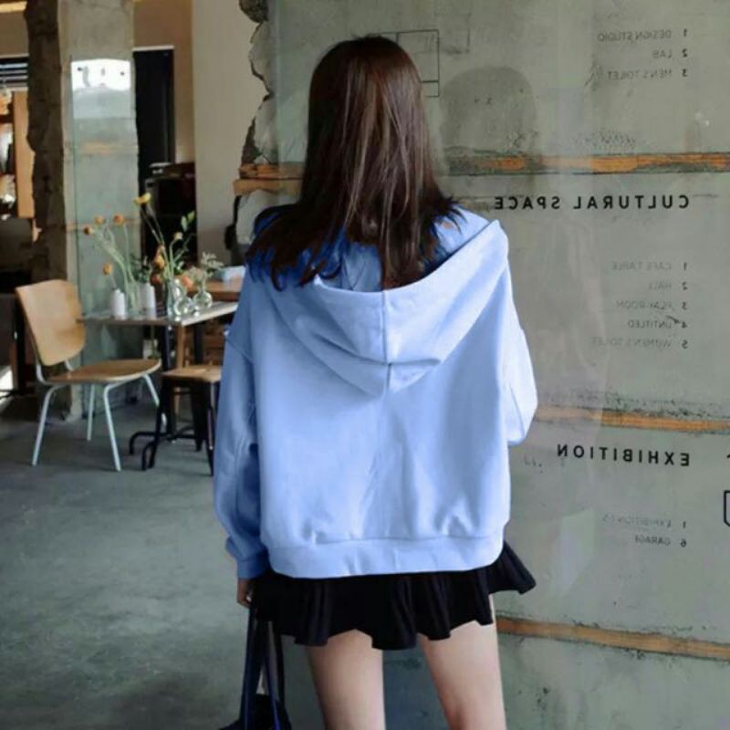 Áo hoodie dây kéo form rộng màu xanh lam M L XL 2XL 40kg - 85kg | BigBuy360 - bigbuy360.vn