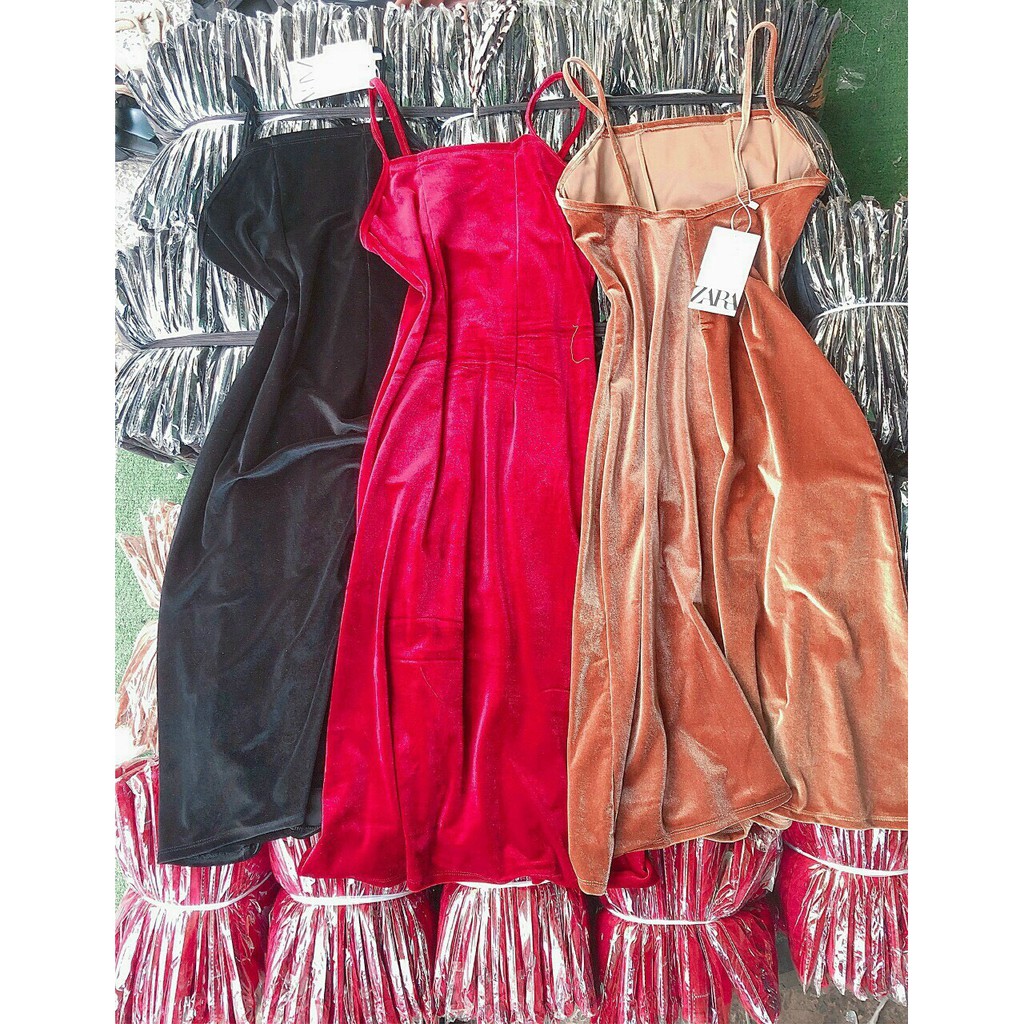 Đầm maxi nhung hai dây hở lưng + Ảnh thật