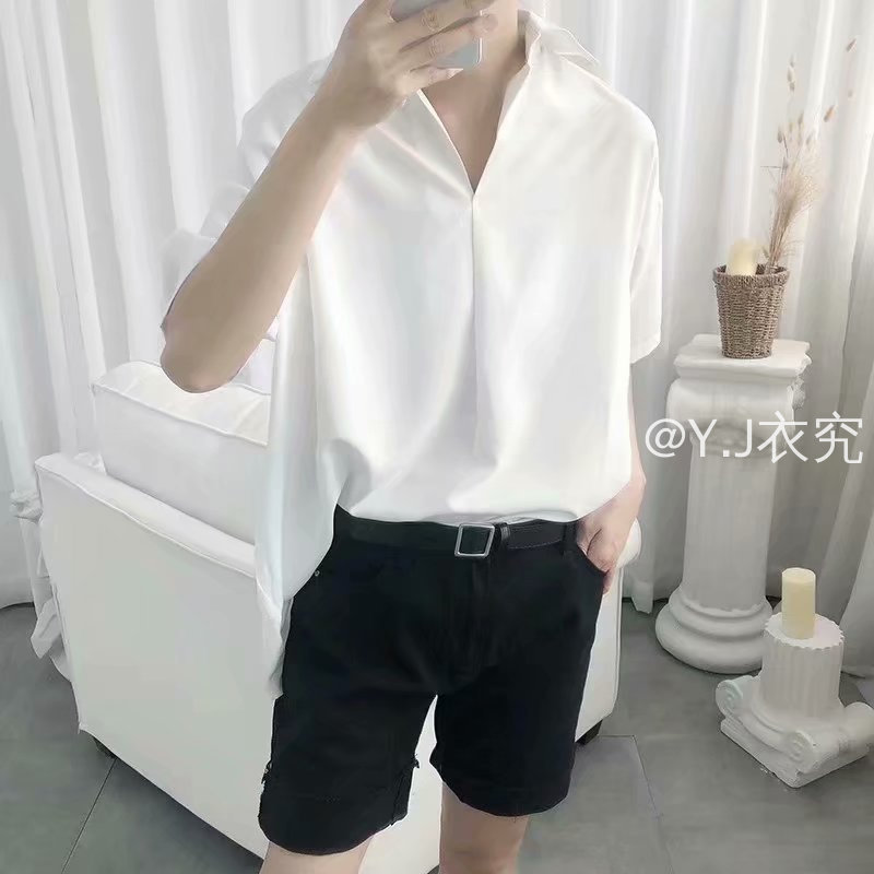 Áo Sơ Mi Tay Lửng Vải Lụa Lạnh Mỏng Màu Sắc Trơn Phong Cách Hawaii Cho Nam