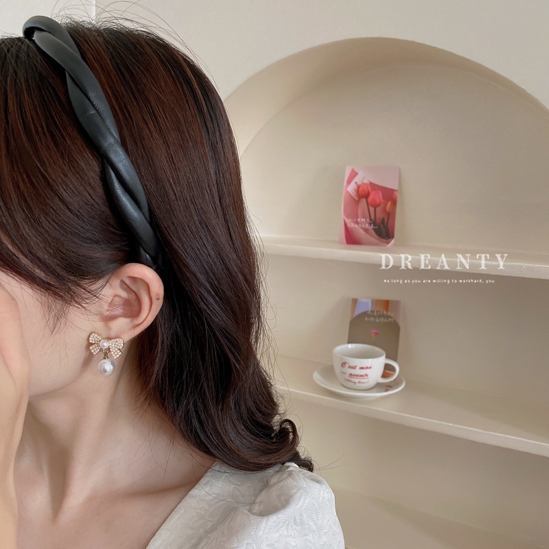 Dongdaemun Băng Đô Xoắn Bằng Da Đơn Giản Thời Trang Cao Cấp Kiểu Retro Dễ Phối Đồ