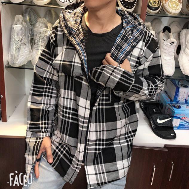 ❤ Áo Chống Nắng Nam ❤ Hàng 2 Lớp Dày Đẹp Kèm Khẩu Trang, Kẻ Caro, Chất Liệu Vải Kaki Siêu Đẹp XEKOTINO