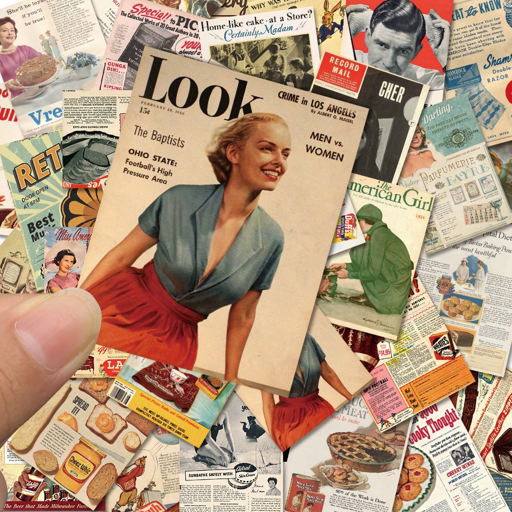 Bộ 50 miếng dán trang trí chống thấm nước phong cách retro sticker