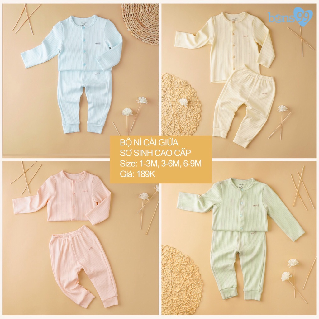 BỘ NỈ CÀI GIỮA BONS99 DÀY ẤM CHO BÉ SƠ SINH (0-6 THÁNG)