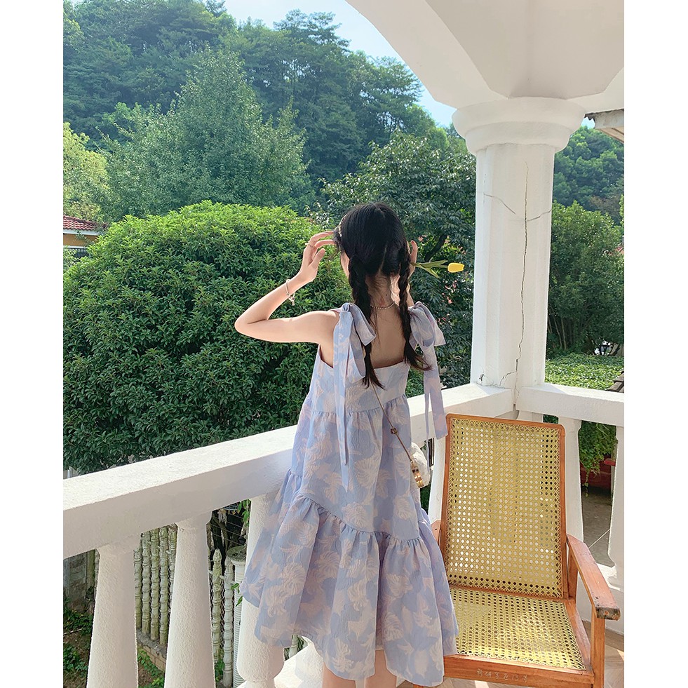Đầm 2 dây phối xanh đuôi cá dáng rộng dễ thương Ulzzang kèm ảnh thật