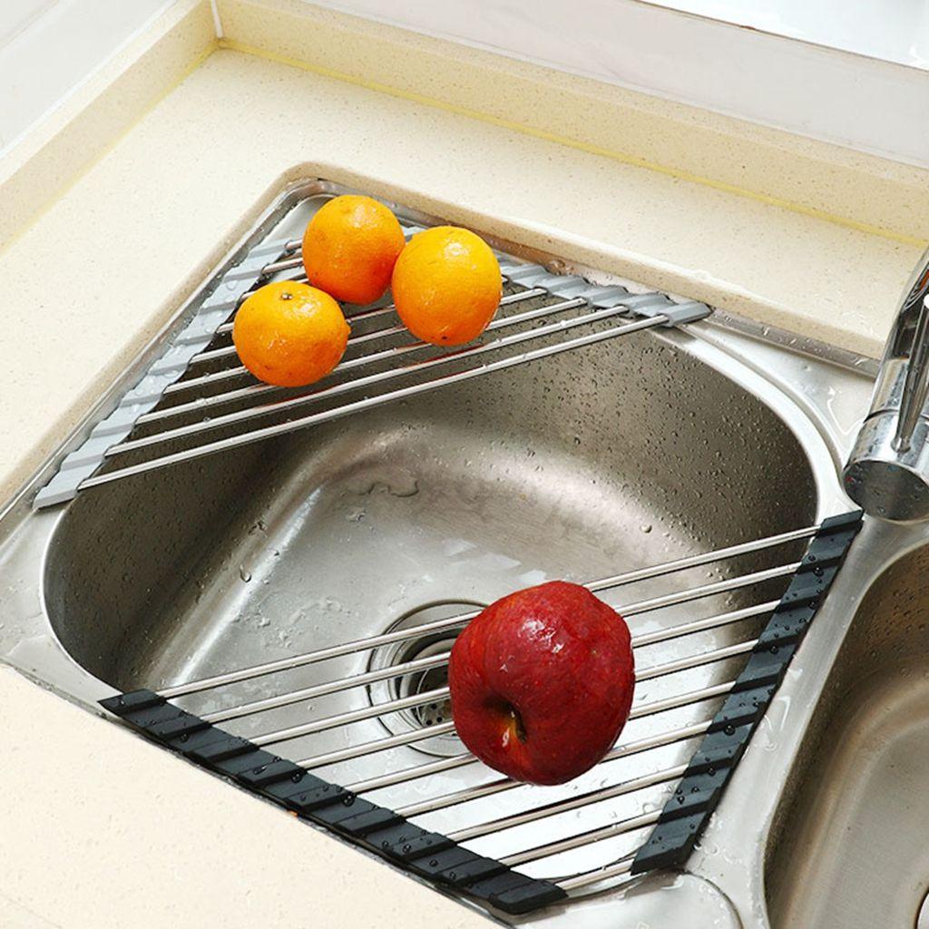 1 Giá Đỡ Bằng Thép Không Gỉ Hình Tam Giác Để Ráo Nước Mút Rửa Trái Cây