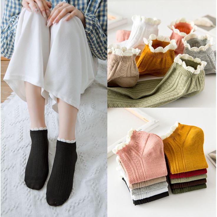 Set 10 Đôi Tất Vớ Nữ Cổ Bèo Vintaga như hình