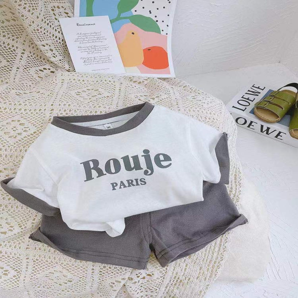 Quần áo cộc tay bé trai BINBON KIDS, Bộ quần áo cho bé In Chữ Rouje Paris siêu hot cho bé Từ 7-28kg