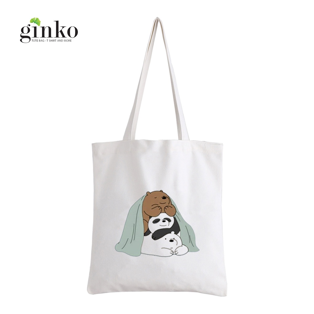 Túi Vải Tote GINKO Kiểu Basic Dây Kéo In Hình We Bare Bears