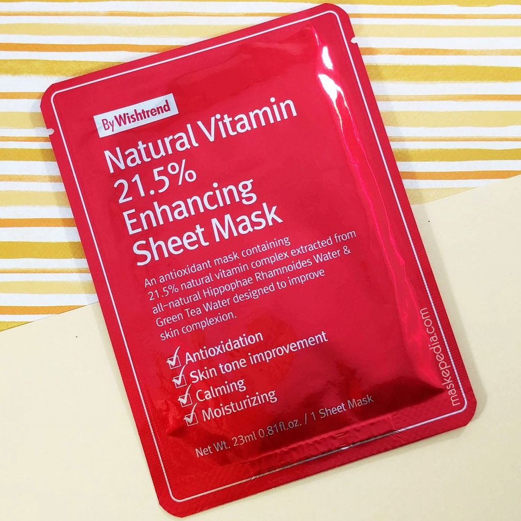 Combo 10 Mặt nạ giấy dưỡng trắng da làm mờ vết thâm By Wishtrend Natural Vitamin C 21.5 Enhancing Sheet Mask 23ml x 10