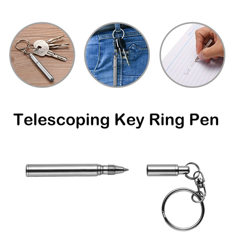 Bút Bi Bằng Thép Không Gỉ Thiết Kế Nhỏ Gọn Kèm Móc Treo Chìa Khóa Tiện Dụng