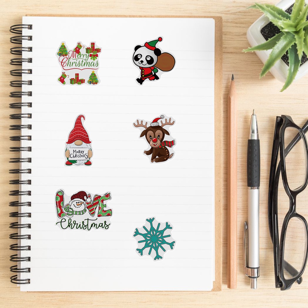 Sticker dán laptop chống nước, trang trí DIY chủ đề giáng sinh, hình dán mũ bảo hiểm sét 50 miếng
