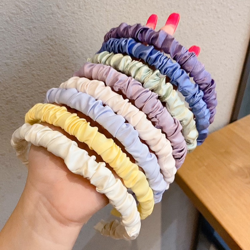 Băng Đô Cài Tóc Bằng Lụa Satin Phối Bèo Dễ Thương Phong Cách Hàn Quốc Cho Cô Dâu