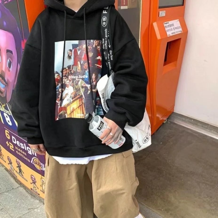 Áo hoodie tay dài dáng rộng in họa tiết hoạt hình phong cách Nhật Bản thời trang mùa đông cho nam size M-8XL