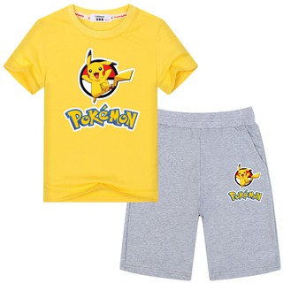 Set Đồ Mùa Hè 2 Món Bằng cotton Tinh Khiết In Họa Tiết Hoạt Hình Thám Tử pikachu Cho Trẻ Em