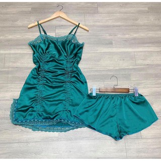 Đầm Ngủ 2 Dây Satin Phối Ren