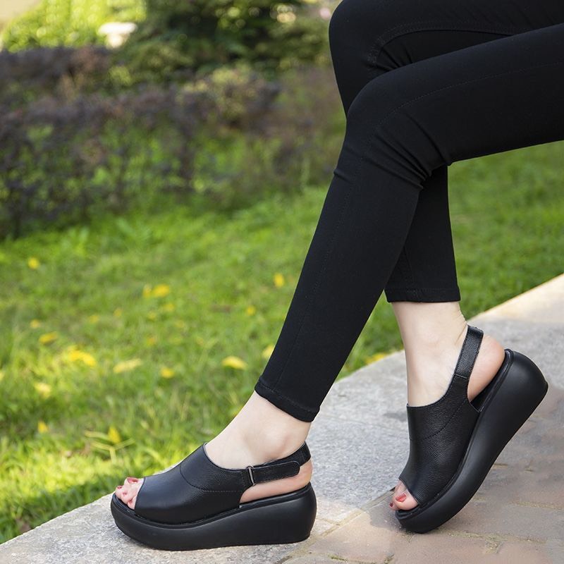 Giày sandan mũi tròn hở mũi thoáng khí thời trang cho nữ