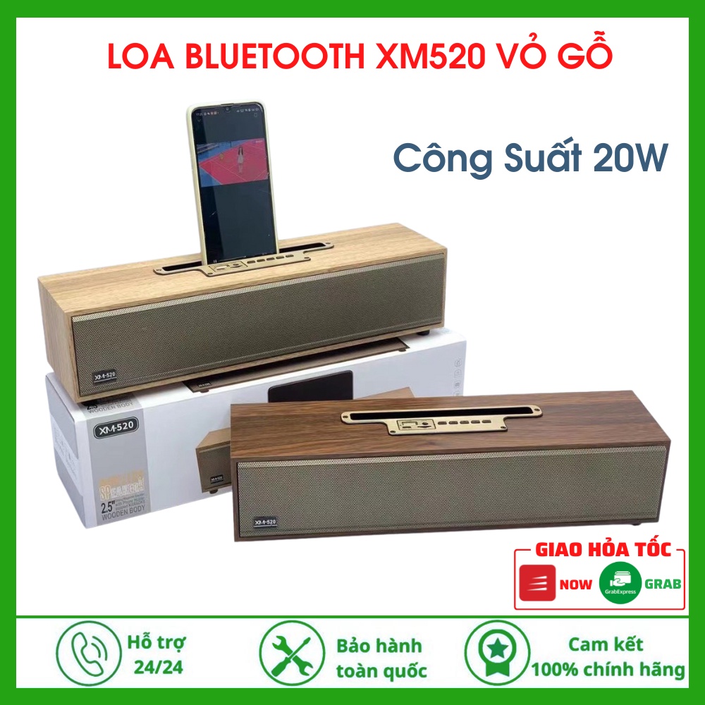 Loa Bluetooth XM520 Vỏ Gỗ Cao Cấp Công Suất 20W Âm Thanh Sống Động Có Khe Giá Đỡ Điện Thoại Và Hỗ Trợ Khe Cắm Thẻ Nhớ