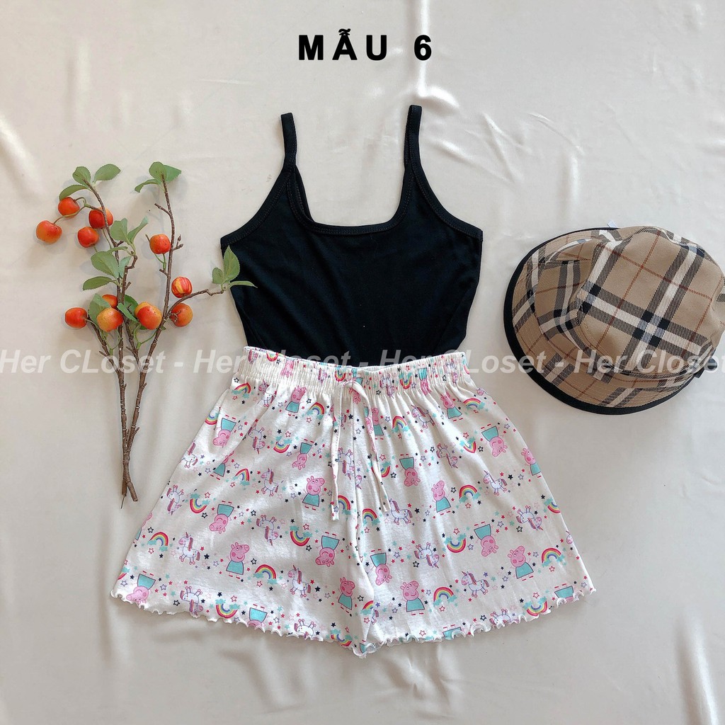 Set cotton co dãn CÓ BÁN LẺ QUẦN ĐÙI sticker+áo 2 dây trơn