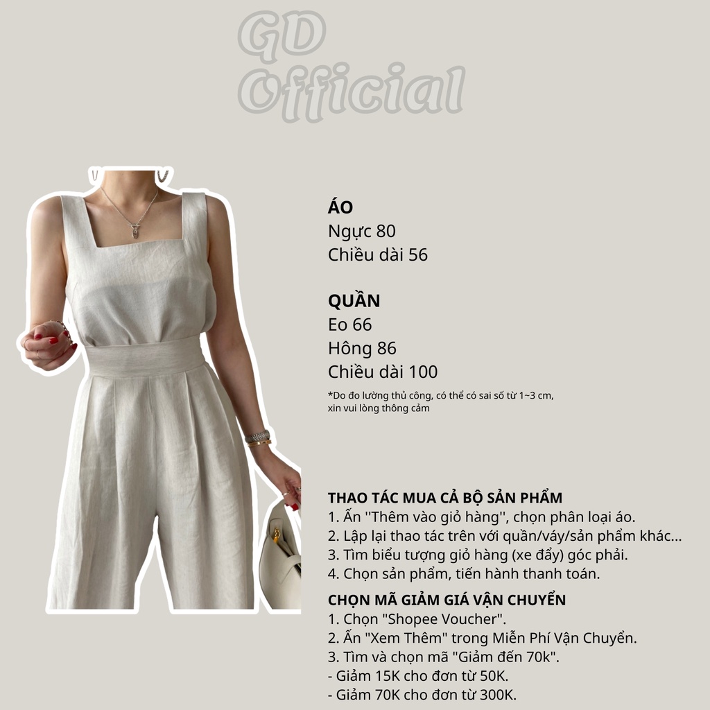 B88|Set bộ nữ cotton áo hai dây không tay cổ vuông, quần lưng cạp cao suông dài đơn giản be, xám, kaki, đen GD Official