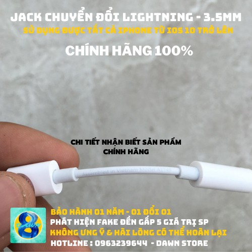 [DAWN] Jack Cắm Chuyển Đổi Tai Nghe Lightning Sang Jack Tròn 3.5mm/ ZIN/CHÍNH HÃNG