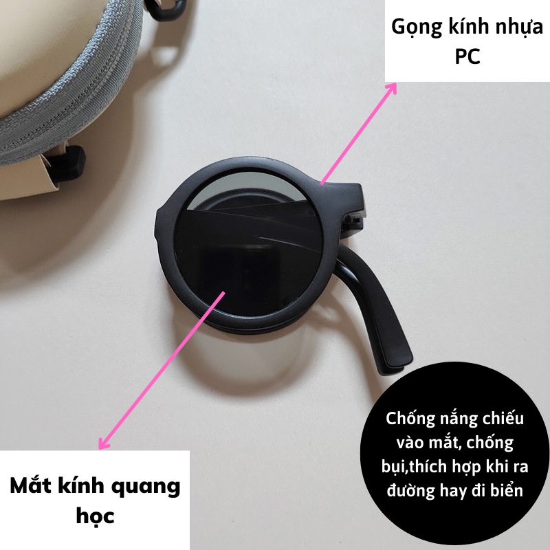 Kính mắt trẻ em tròn gấp gọn chống tia uv đa màu sắc kèm bao da tiện lợi + bao da nâu cho bé 3-6 tuổi JIMADO  P.274.NA