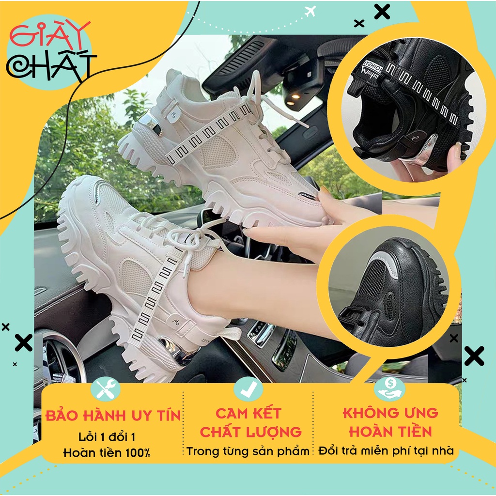 Giày thể thao nữ độn đế phối lưới thoáng khí, Giày nữ đế cao thấp cổ đế răng cưa gót bạc siêu đẹp