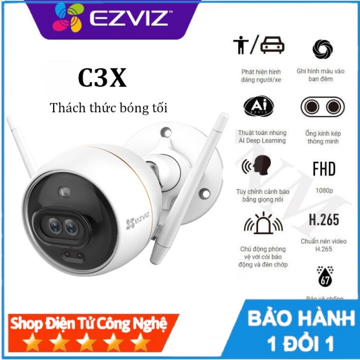 Camera ip wifi EZVIZ C3X- 2.0MPX- mắt kép- xem đêm có màu- báo động AI thông minh- đàm thoại 2 chiều
