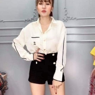 Sét áo sơ mi quần đen co nút