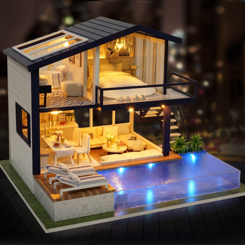 Đồ Chơi DIY Lắp Ghép Mô Hình Nhà Búp Bê Có Villa Hồ Bơi Mã A-066-A