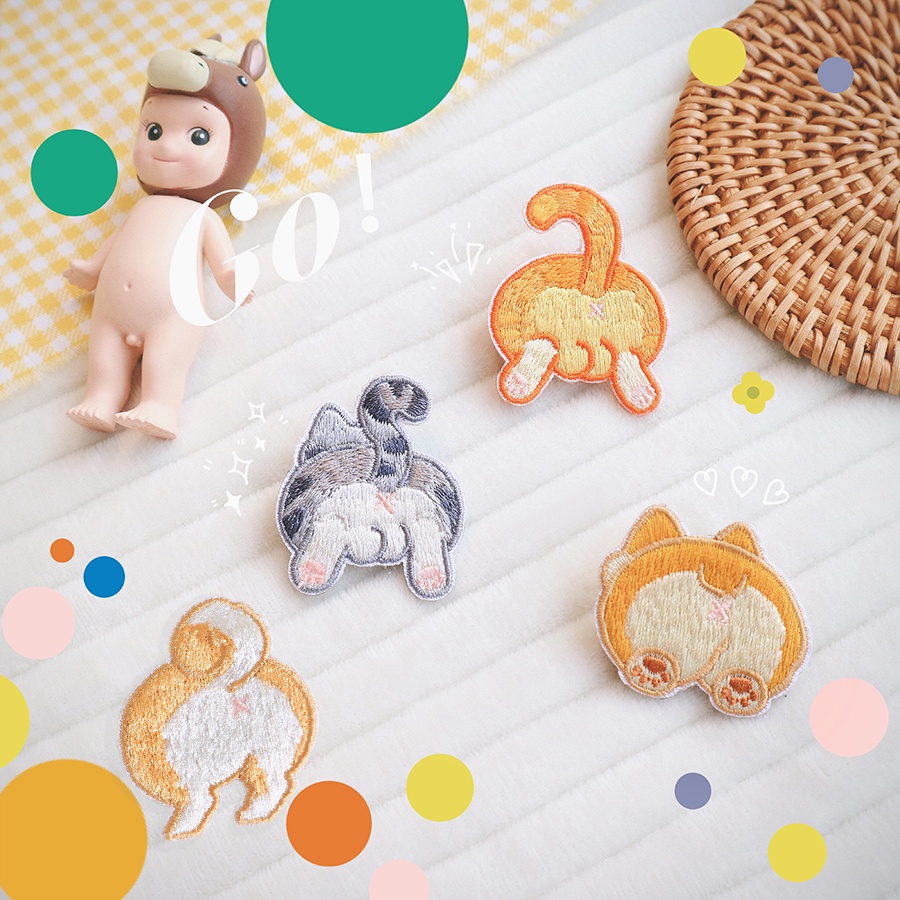 Zanmo sticker ủi thêu - miếng vá thêu ủi hoặc dán quần áo mông cún mèo