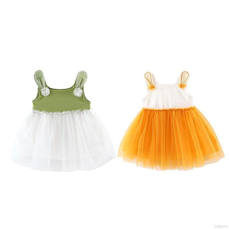 ♕ babyme ღ Baby Girls Sleeveless Strap Dress Rabbit Ear Sundress