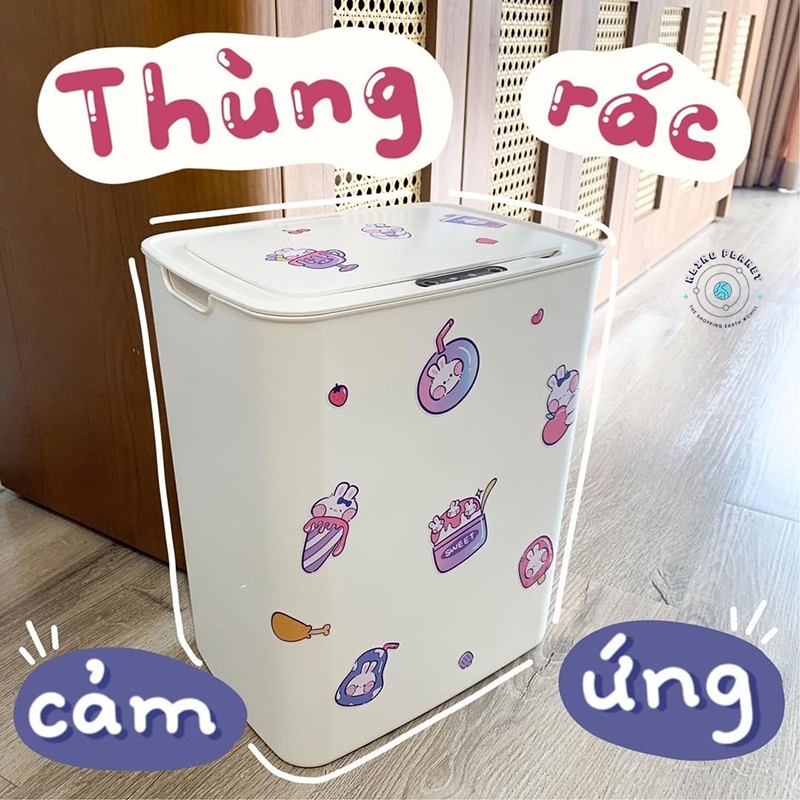 [FREESHIP + STICKERS] Thùng rác sạc pin 14L cảm ứng thông minh, có nắp chống thấm nước tự động đóng mở 3 màu siêu hot