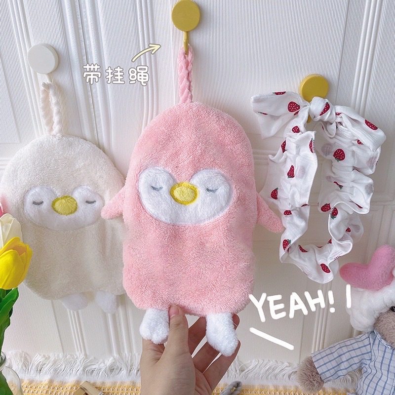 Khăn lau tay nhà bếp hình CHIM CÁNH CỤT dễ thương treo tường phòng bếp, phòng tắm vải lông cừu mềm mại thấm hút tốt