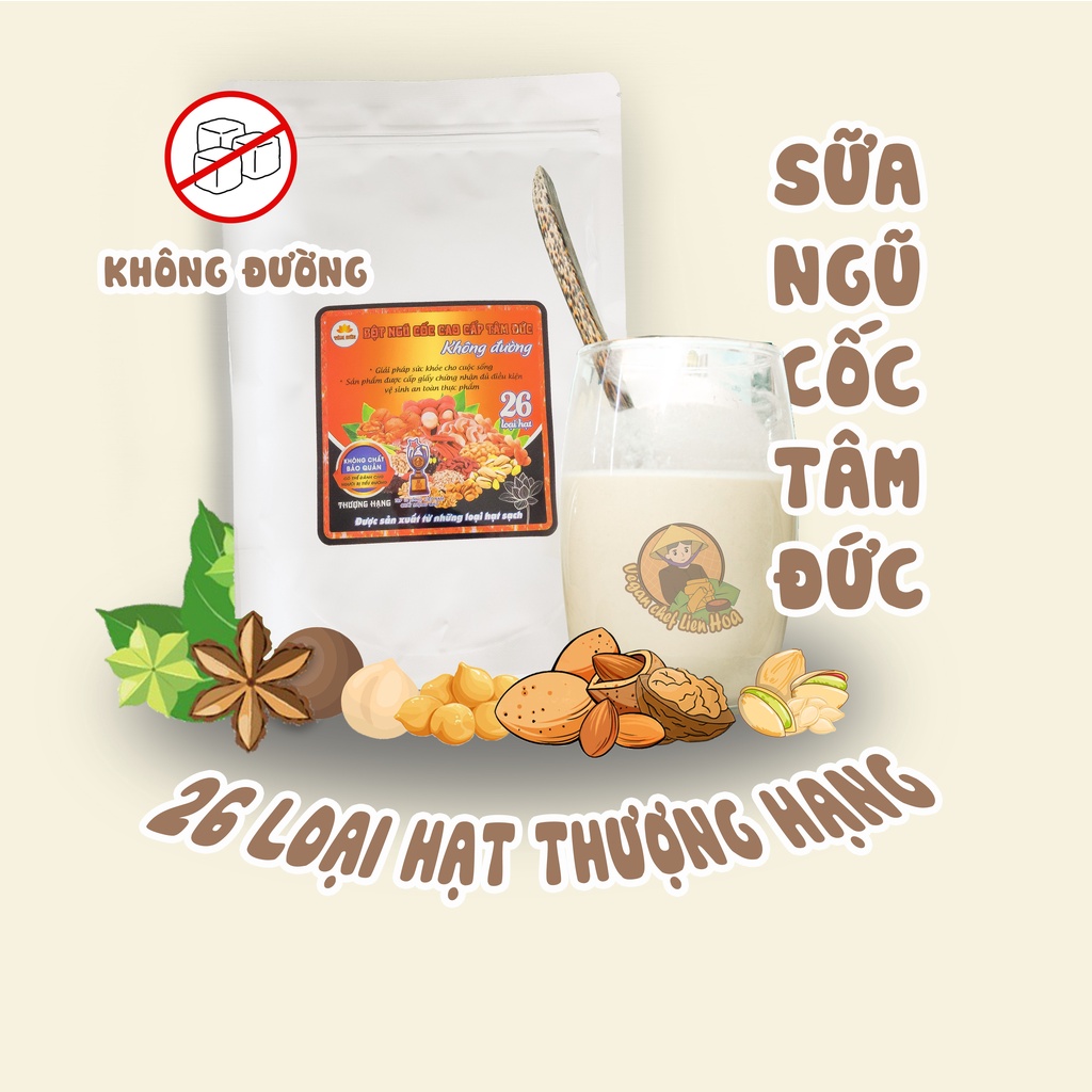 Túi 500G Sữa Ngũ Cốc TÂM ĐỨC ORGANIC 26 LOẠI HẠT THƯỢNG HẠNG KHÔNG ĐƯỜNG dinh dưỡng cho người ăn chay, ăn kiêng, tập gym