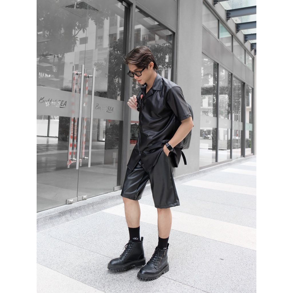 Sơ mi cuban ngắn tay Da bóng