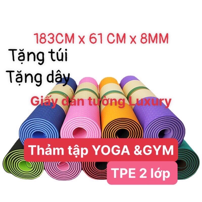 Thảm tập YOGA TPE 2 lớp 8MM Tặng túi đựng và dây buộc Thảm tập GYM giá rẻ thản tập yoga Miếng tập yoga cao cấp