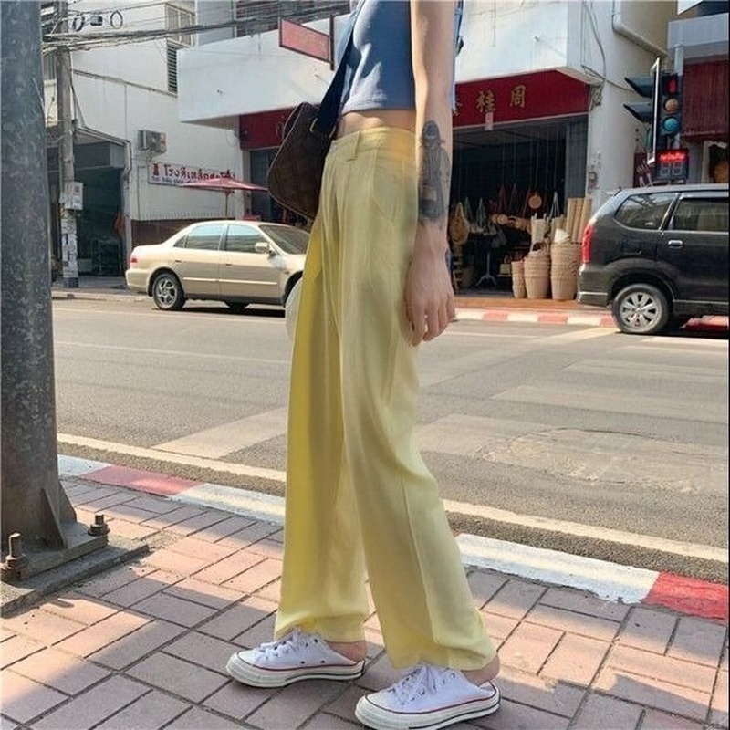 Quần ống rộng Lưng Cao Phong Cách Hàn Quốc Cho Nữ