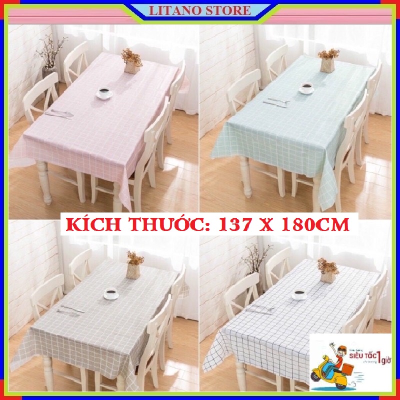 Khăn Trải Bàn Kẻ Caro Kiểu Hàn Quốc Nhiều Màu KT 137x180cm Không Thấm Nước Trang Trí Bàn Ăn Bàn Học Và Làm Rèm Trang Trí
