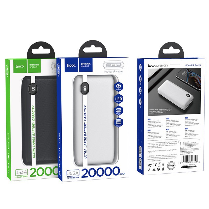 SẠC DỰ PHÒNG HOCO J53A DUNG LƯỢNG 20000MAH / 2 CỔNG RA - CHÍNH HÃNG