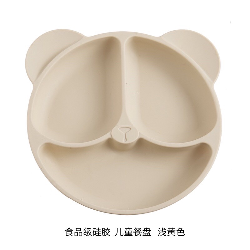 Khay ăn dặm silicon 3 ngăn đế hít chống lật, màu pastel phong cách Hàn Quốc