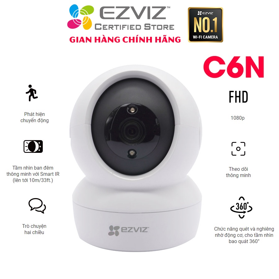 [MUA 2 TẶNG 1 QUÀ EZVIZ] Camera Wifi EZVIZ C6N 1080p 2mp hàng chính hãng, 360 trong nhà, kèm thẻ nhớ