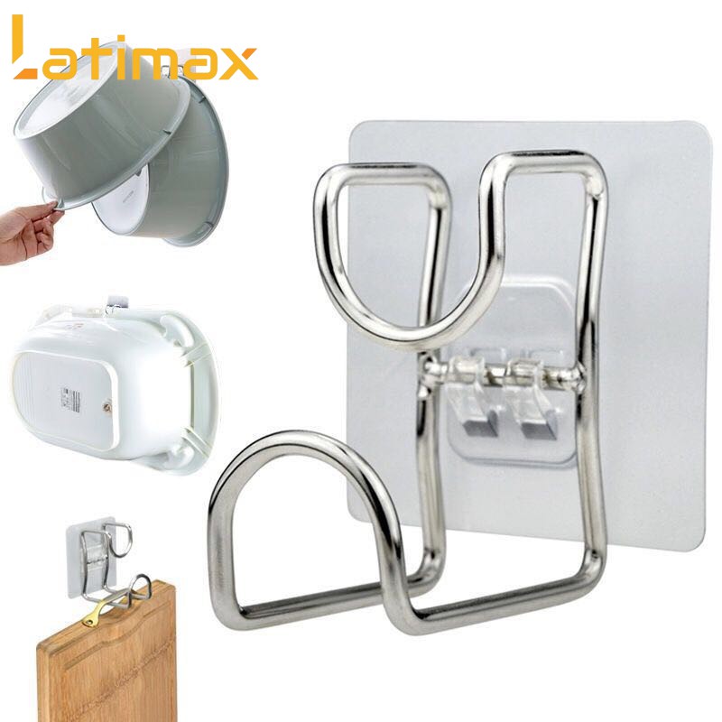 Móc treo thau chậu, rổ rá nhà tắm, nhà bếp dán tường đa năng Inox đế trong Latimax MTC2