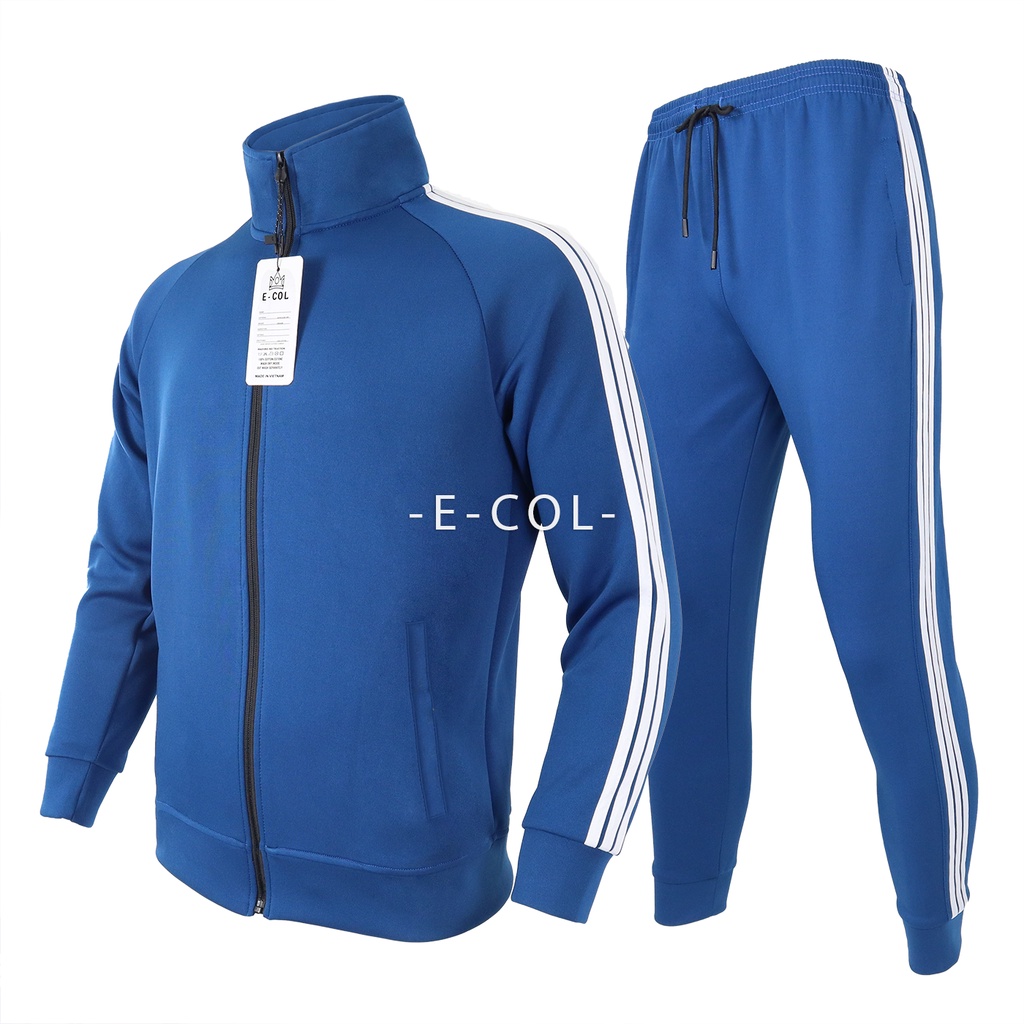 Bộ thể thao thu đông 3 sọc E-COL cho cả Nam và Nữ (45-86kg) Vải Poly dày dặn, Co giãn 4 chiều